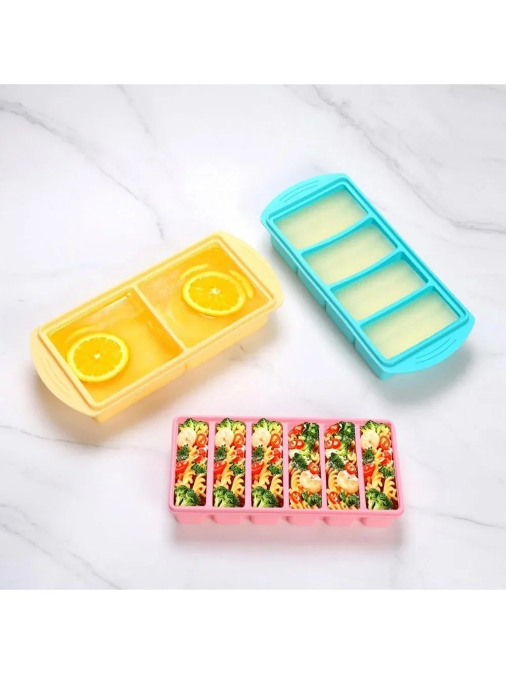 Multicolor Silicone Freezer Molds Set - Meal Prep Trays with Lids, 10 Pack
